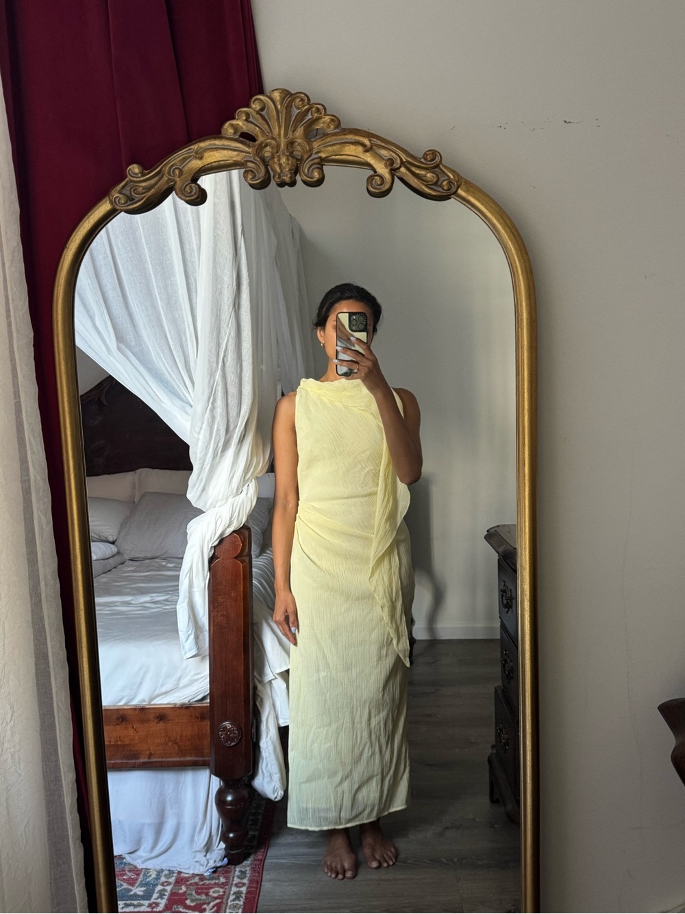 Anna Quan Butter Yellow Draped Maxi Dress